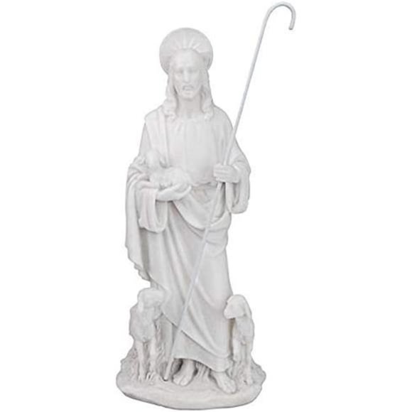 Jesus The Good Shepherd Marble Resin Statue 12.5 inch - Picture 1 of 7